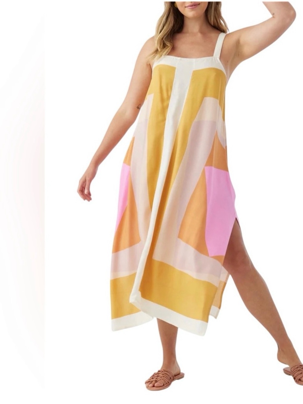 O'Neill Mustard, Pink and Cream Colorblock Maxi Dress